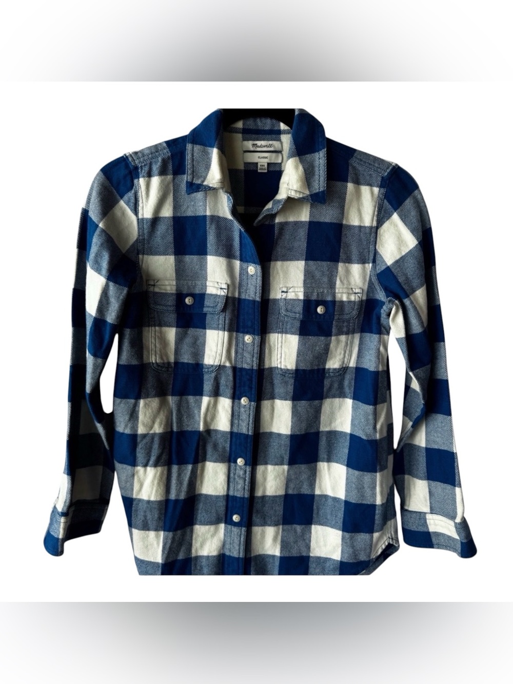 Madewell Blue and White Checkered Womanโs button down Shirt